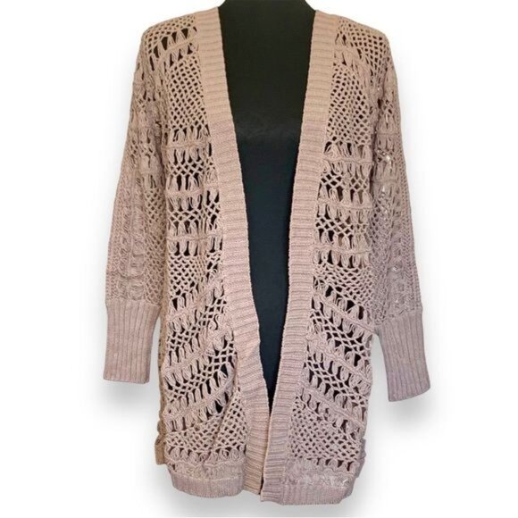 NWT GOLD HAWK Crochet Cardigan Sz S Beige Open Front 100% Cotton Cottage Boho - Picture 2 of 13